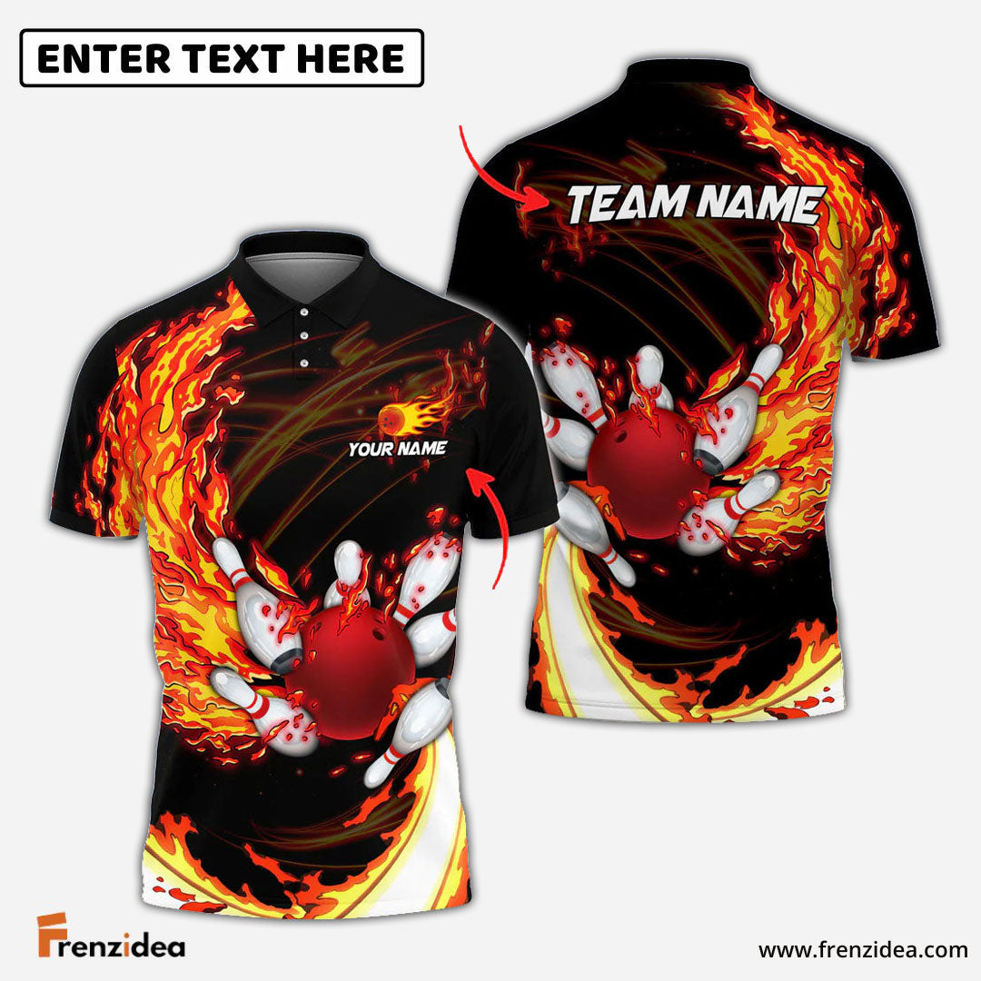 Frenzidea Fire Bowling And Pins Multicolor Option Customized Name 3D Shirt