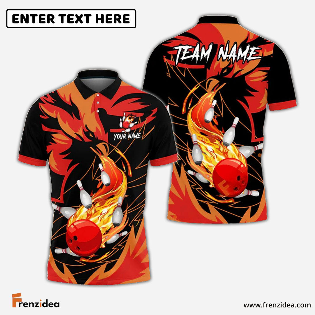 Frenzidea Bowling And Pins Fire Phoenix Customized Name 3D Shirt (4 Colors)