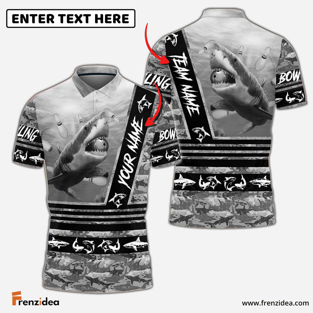 Frenzidea Bowling And Pins Fury Shark Multicolor Customized Name 3D Shirt ( 4 Colors )