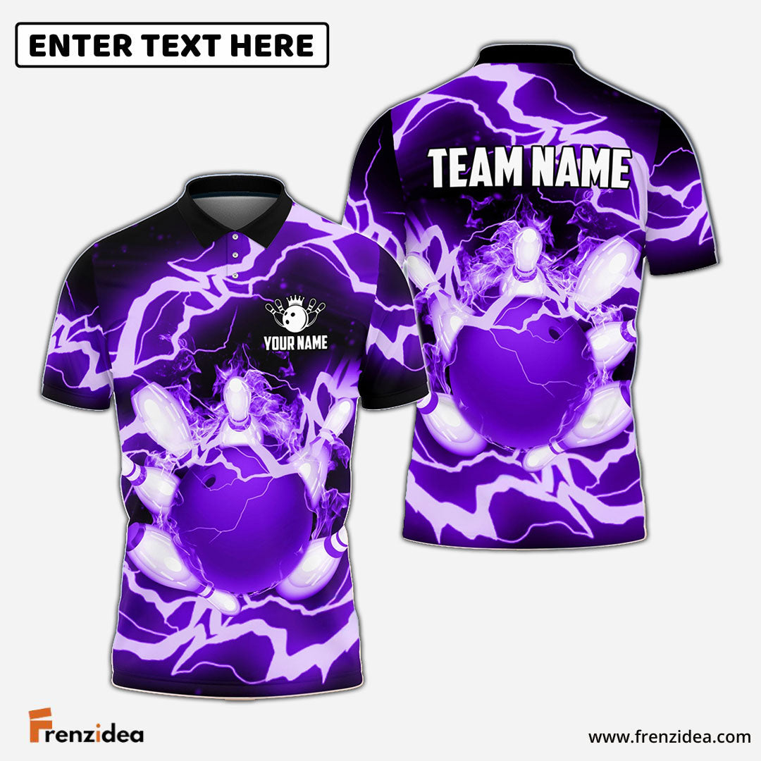 Frenzidea Power of Thunder Bowling Ball Break Pins Personalized Name and Team Name 3D Shirt (4 Colors)