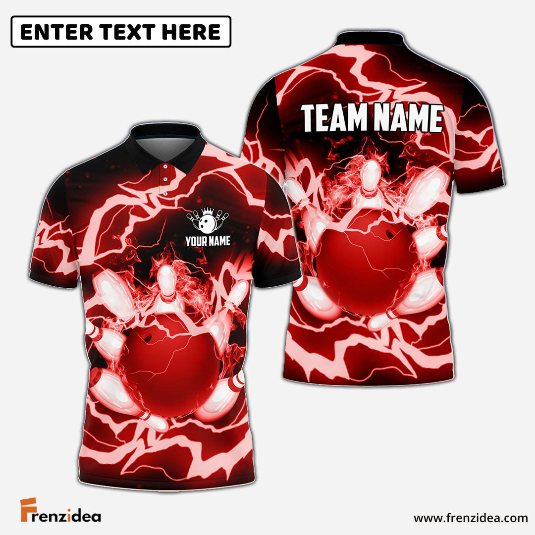 Frenzidea Power of Thunder Bowling Ball Break Pins Personalized Name and Team Name 3D Shirt (4 Colors)