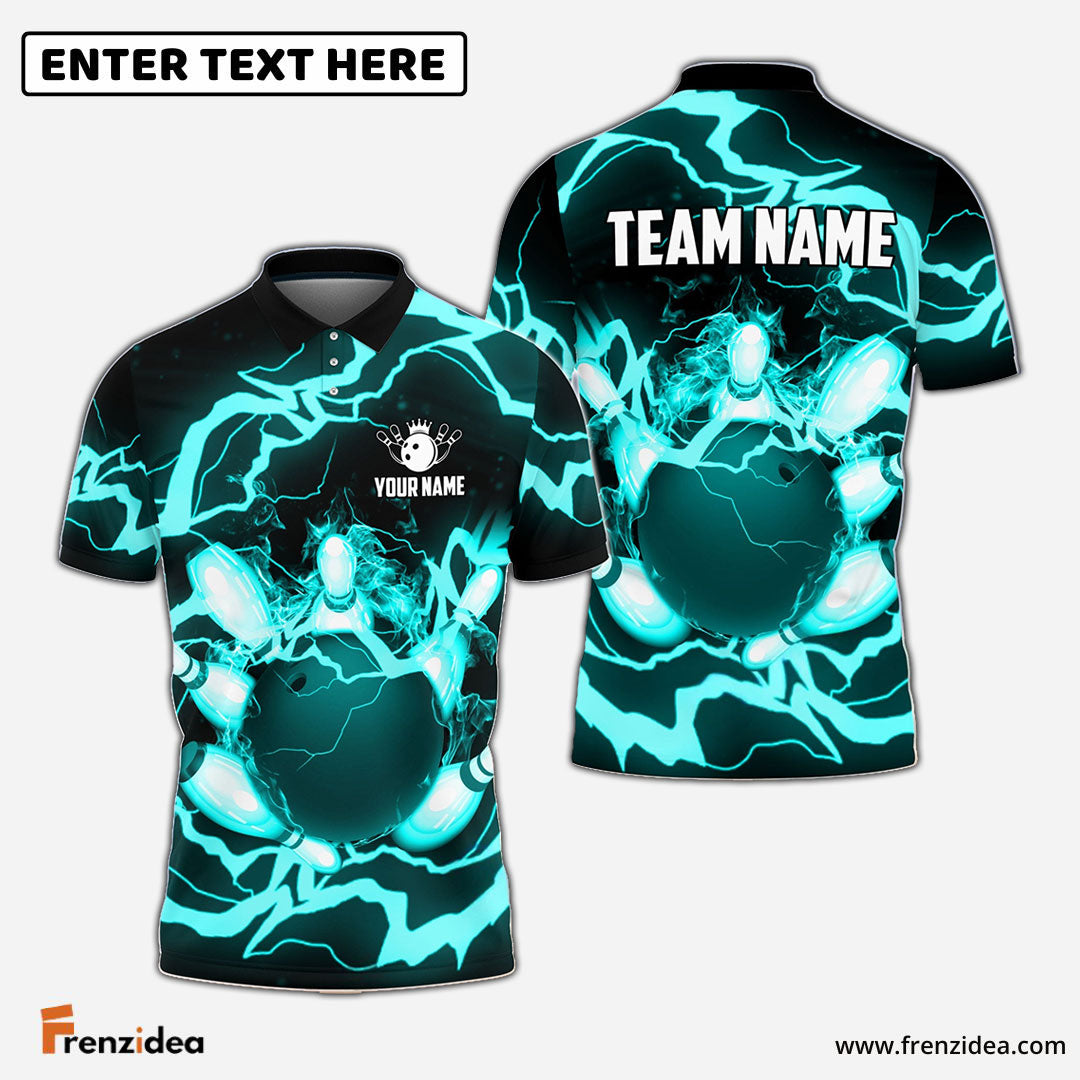 Frenzidea Power of Thunder Bowling Ball Break Pins Personalized Name and Team Name 3D Shirt (4 Colors)