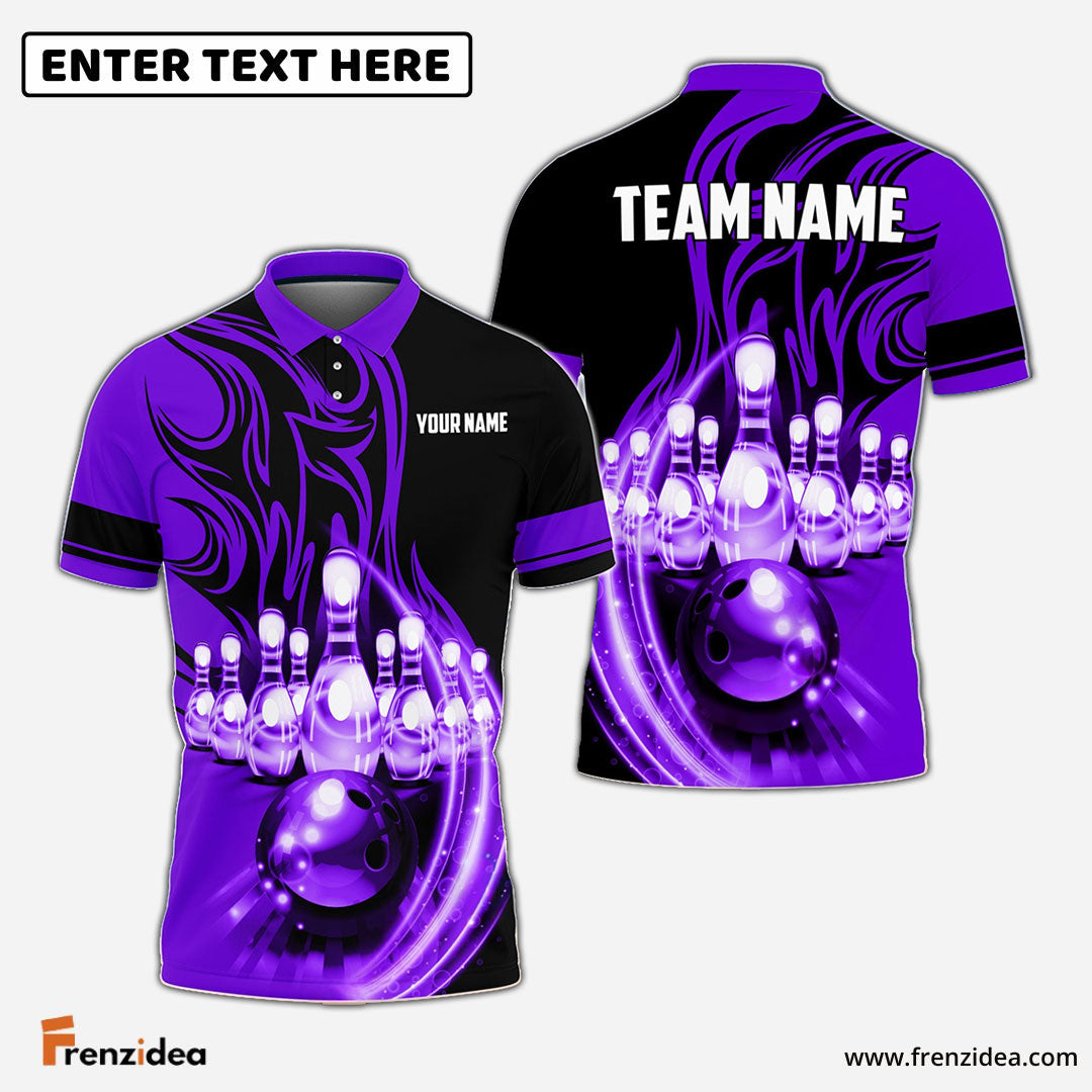 Frenzidea Flame Bowling Ball Break Pins Personalized Name and Team Name 3D Shirt (4 Colors)
