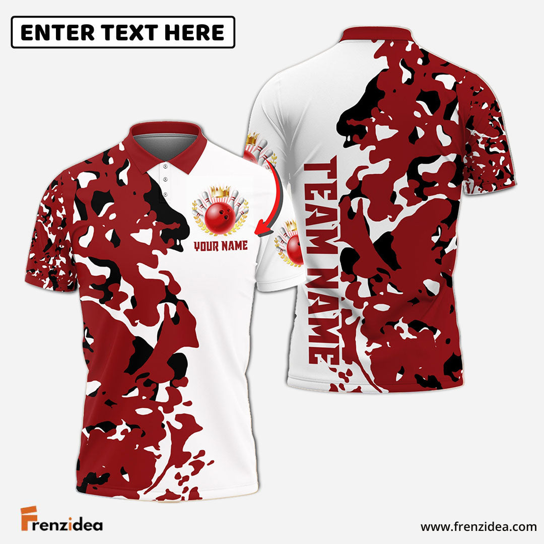 Frenzidea Bowling And Pins Red Camo Personalized Name Team Name 3D Shirt