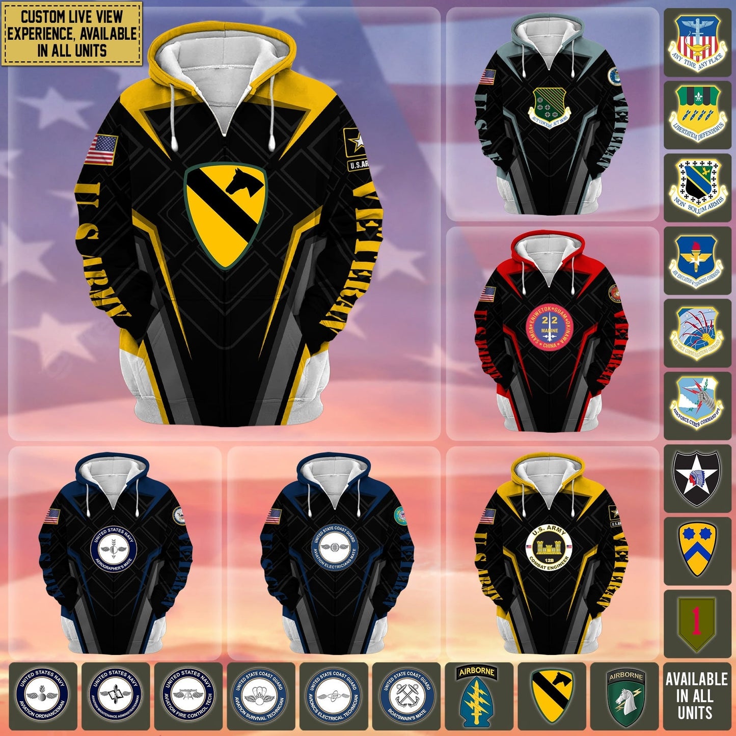 Frenzidea Premium Custom Unit US Veteran Zip Hoodie