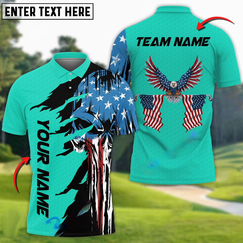 Frenzidea Golf Skull US Flag Pattern Customized Name, Team Name 3D Shirts (4 Colors)