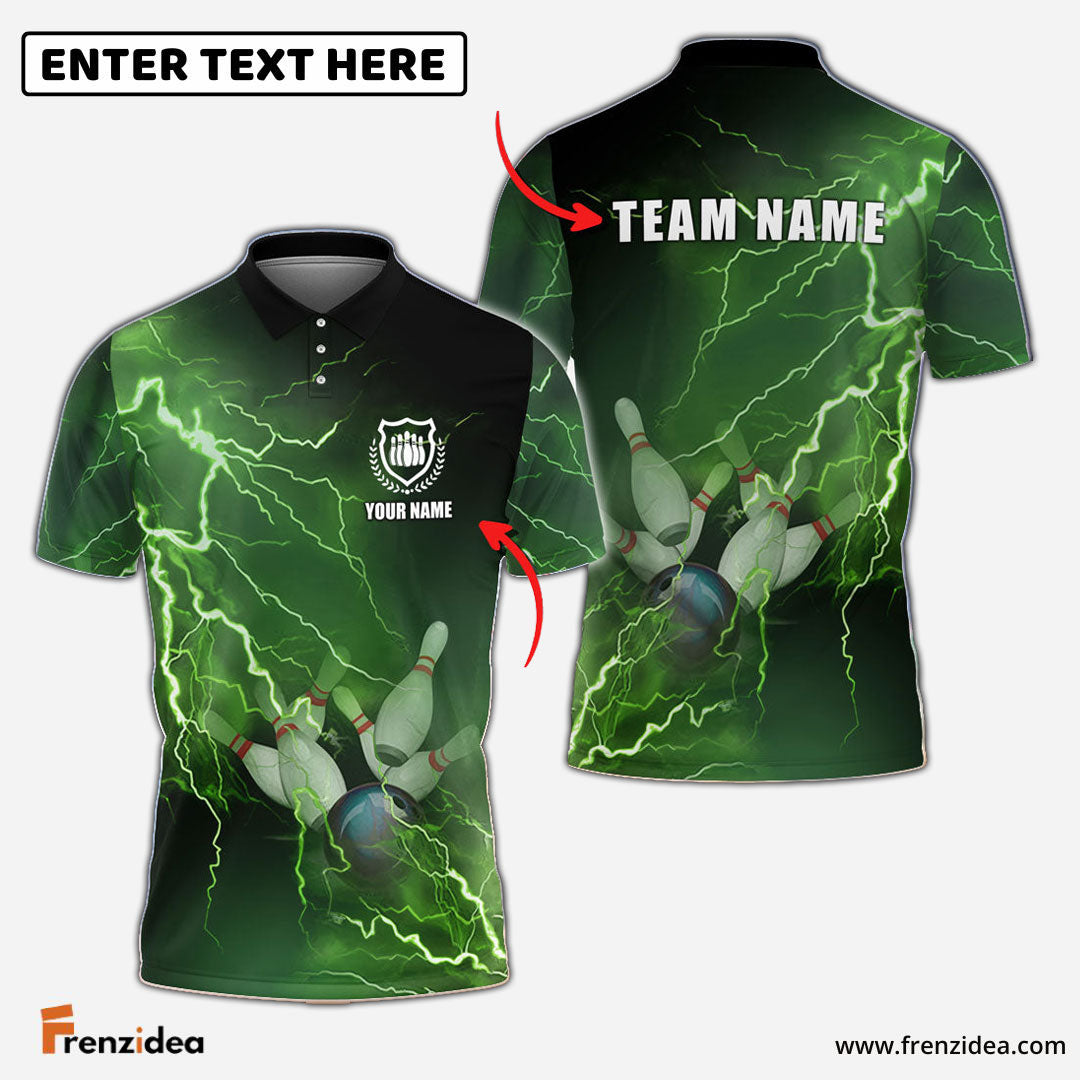 Frenzidea Bowling And Pins Thunder Multicolor Customized Name, Team Name 3D Shirt