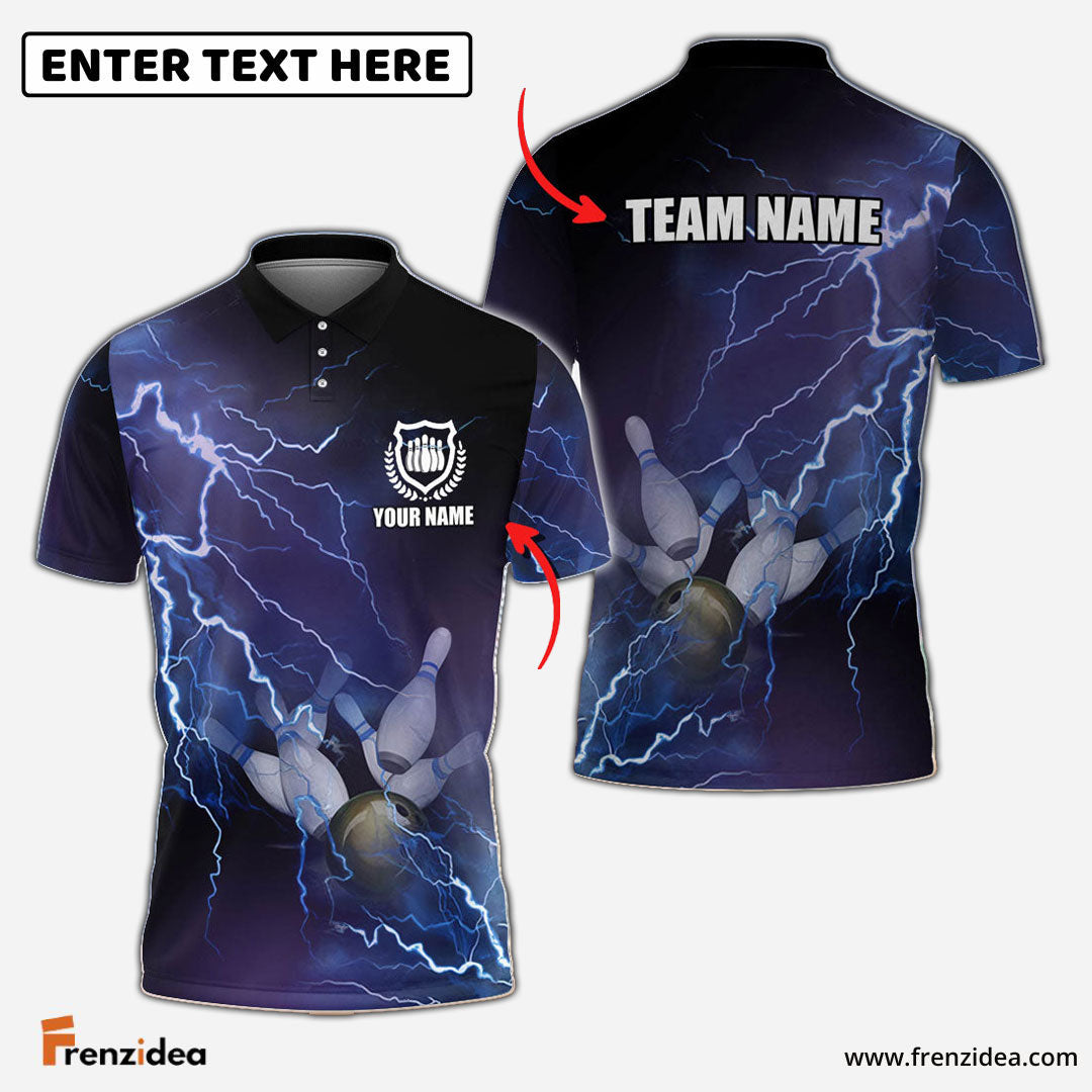 Frenzidea Bowling And Pins Thunder Multicolor Customized Name, Team Name 3D Shirt