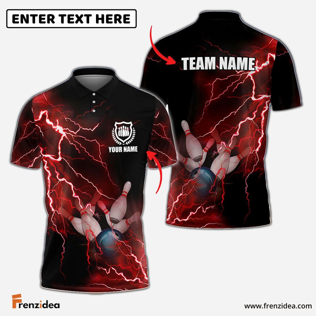 Frenzidea Bowling And Pins Thunder Multicolor Customized Name, Team Name 3D Shirt