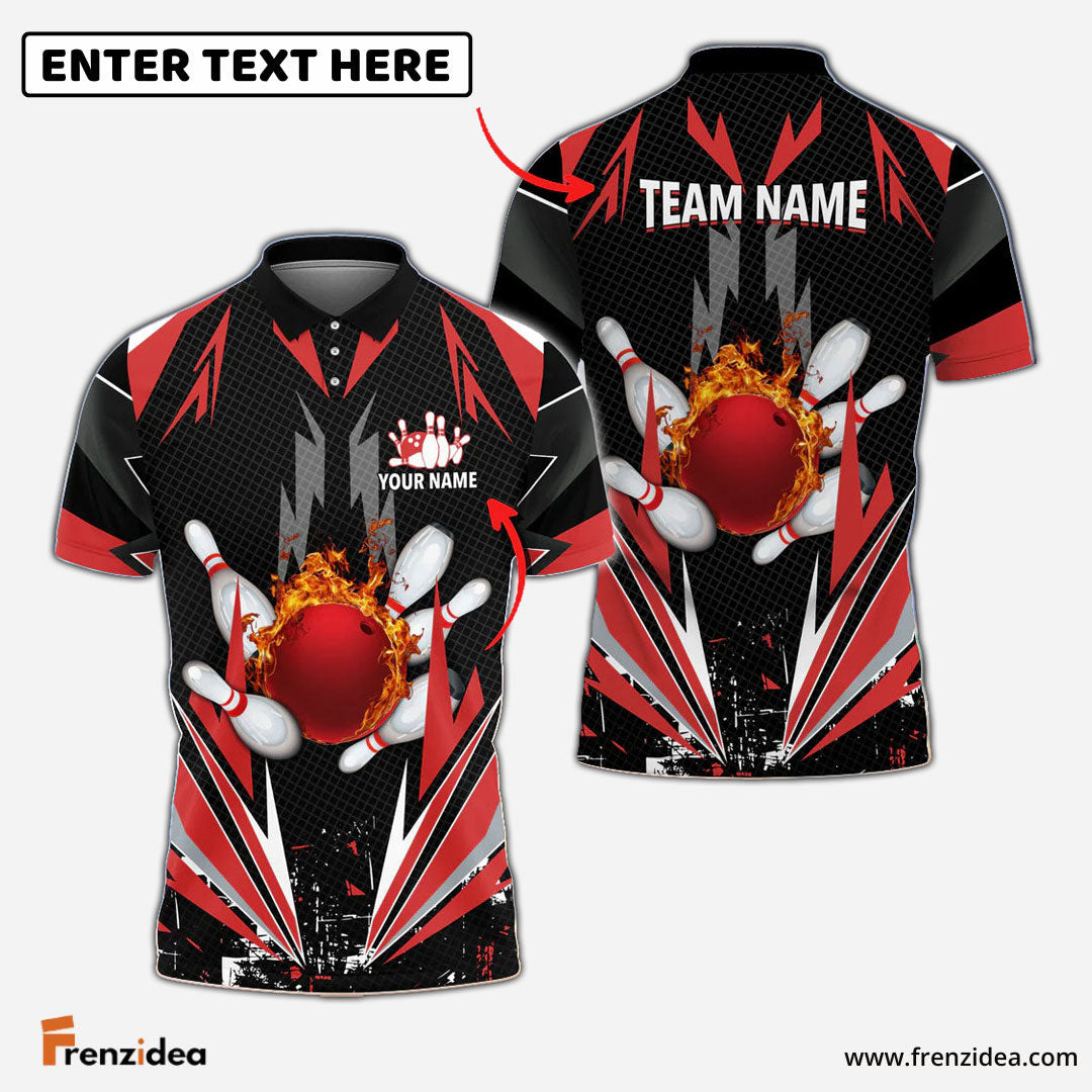 Frenzidea Bowling And Pins Thunder Pattern Multicolor Personalized Name 3D Shirt