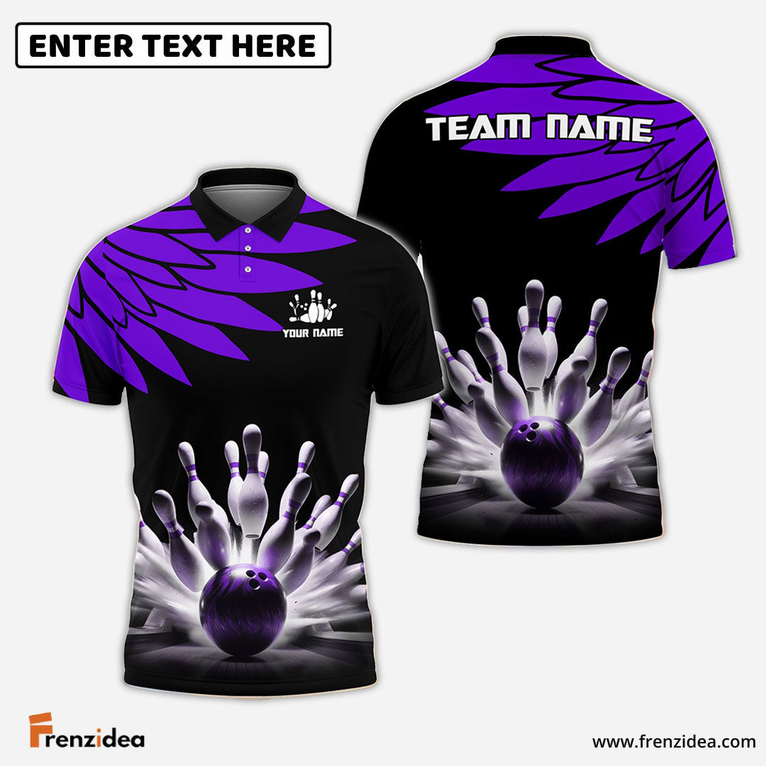 Frenzidea Bowling And Pins Cool Wings Pattern Pattern Customized Name 3D Shirt (5 Colors)