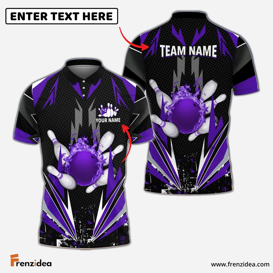 Frenzidea Bowling And Pins Thunder Pattern Multicolor Personalized Name 3D Shirt