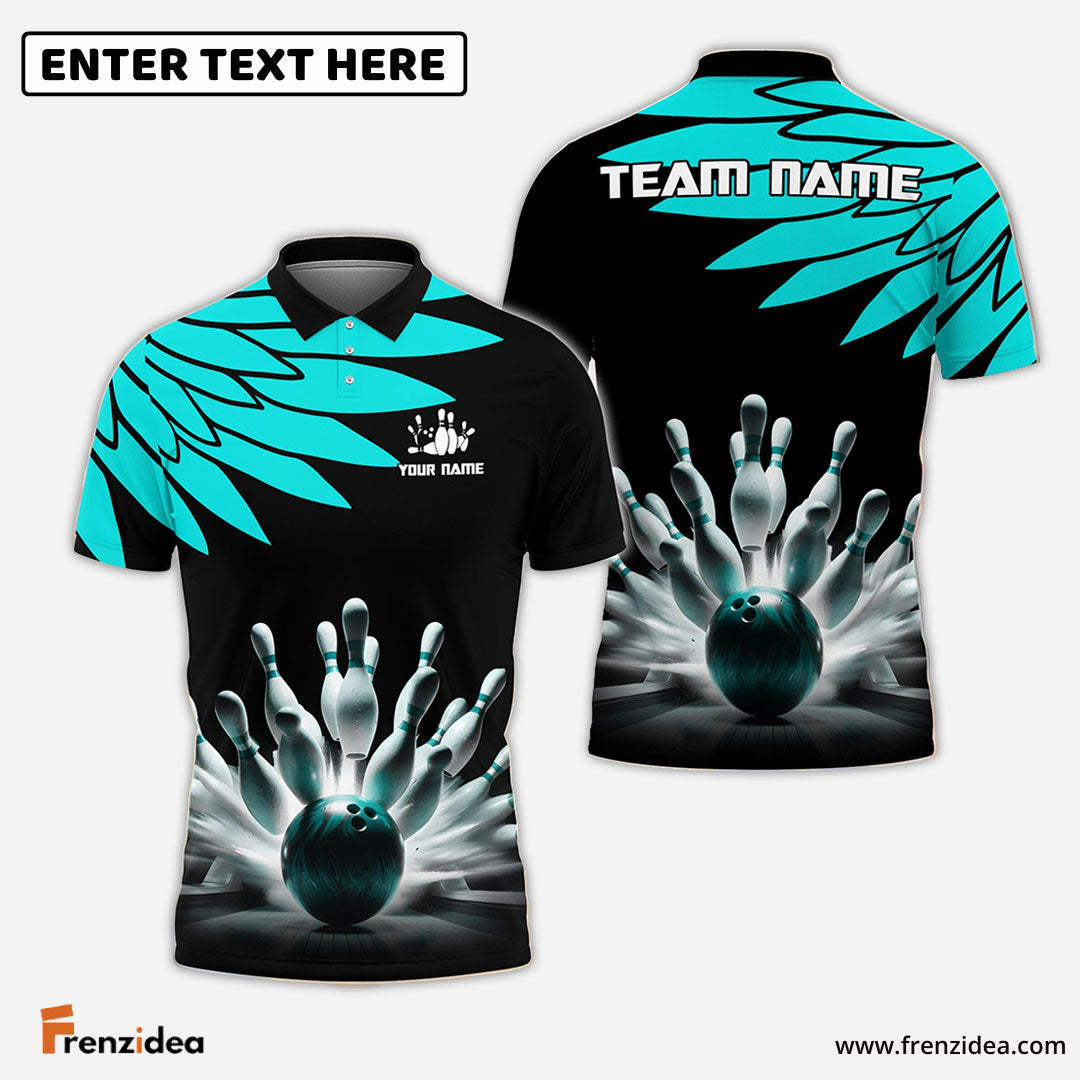 Frenzidea Bowling And Pins Cool Wings Pattern Pattern Customized Name 3D Shirt (5 Colors)