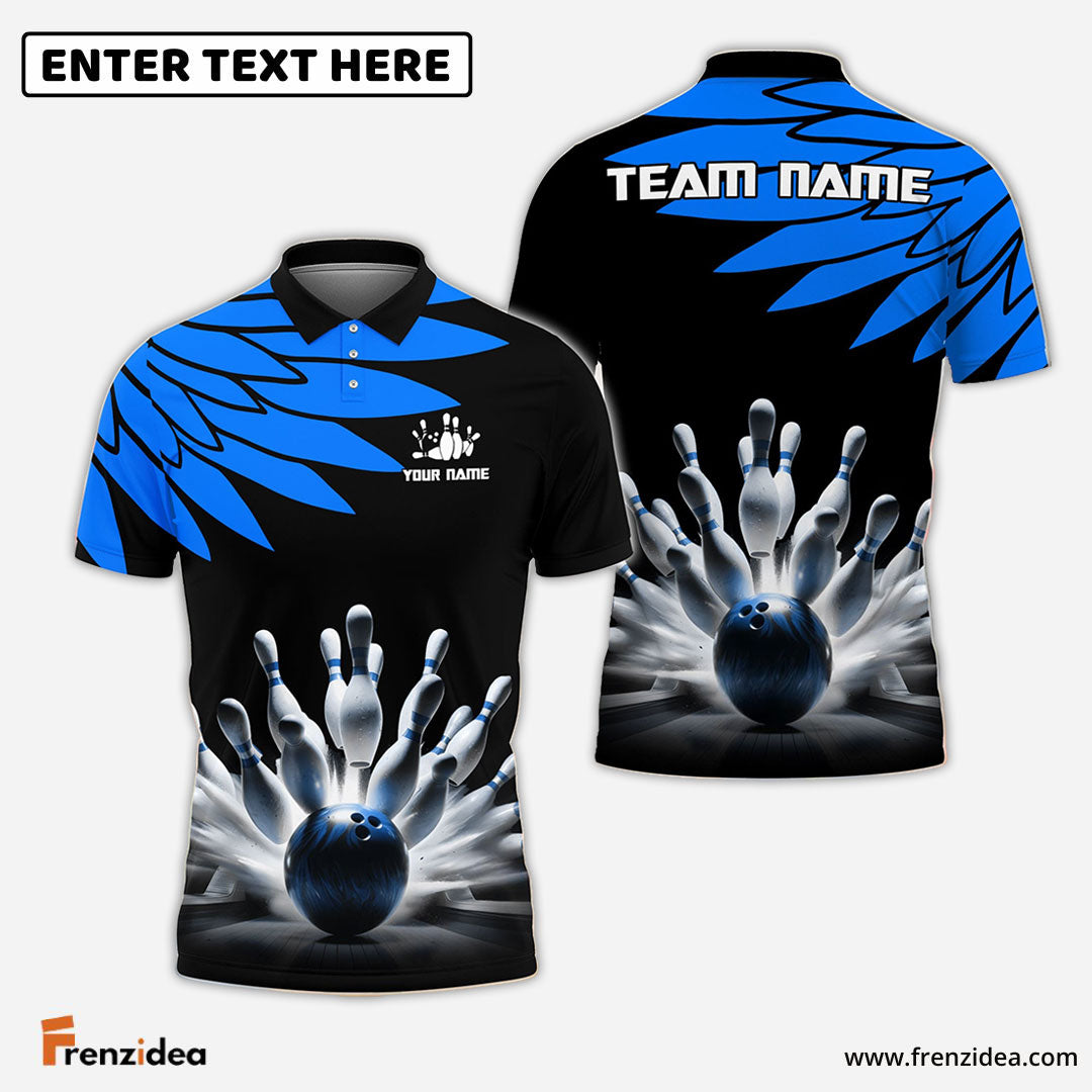 Frenzidea Bowling And Pins Cool Wings Pattern Pattern Customized Name 3D Shirt (5 Colors)