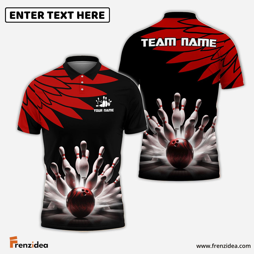 Frenzidea Bowling And Pins Cool Wings Pattern Pattern Customized Name 3D Shirt (5 Colors)
