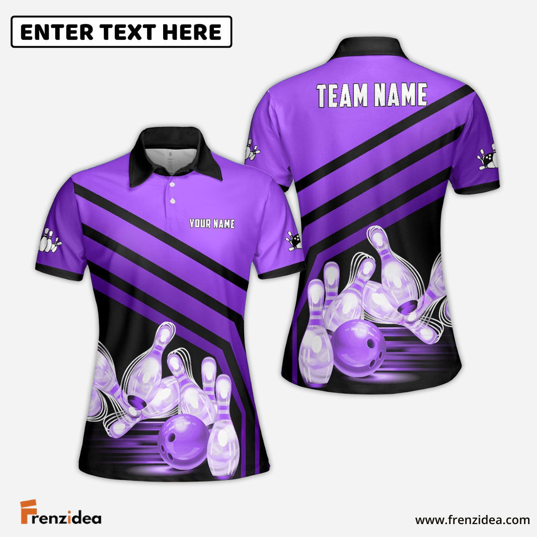 Frenzideas Bowling And Pins Windmill Pattern Customized Name 3D Shirt for Women (5 Colors)