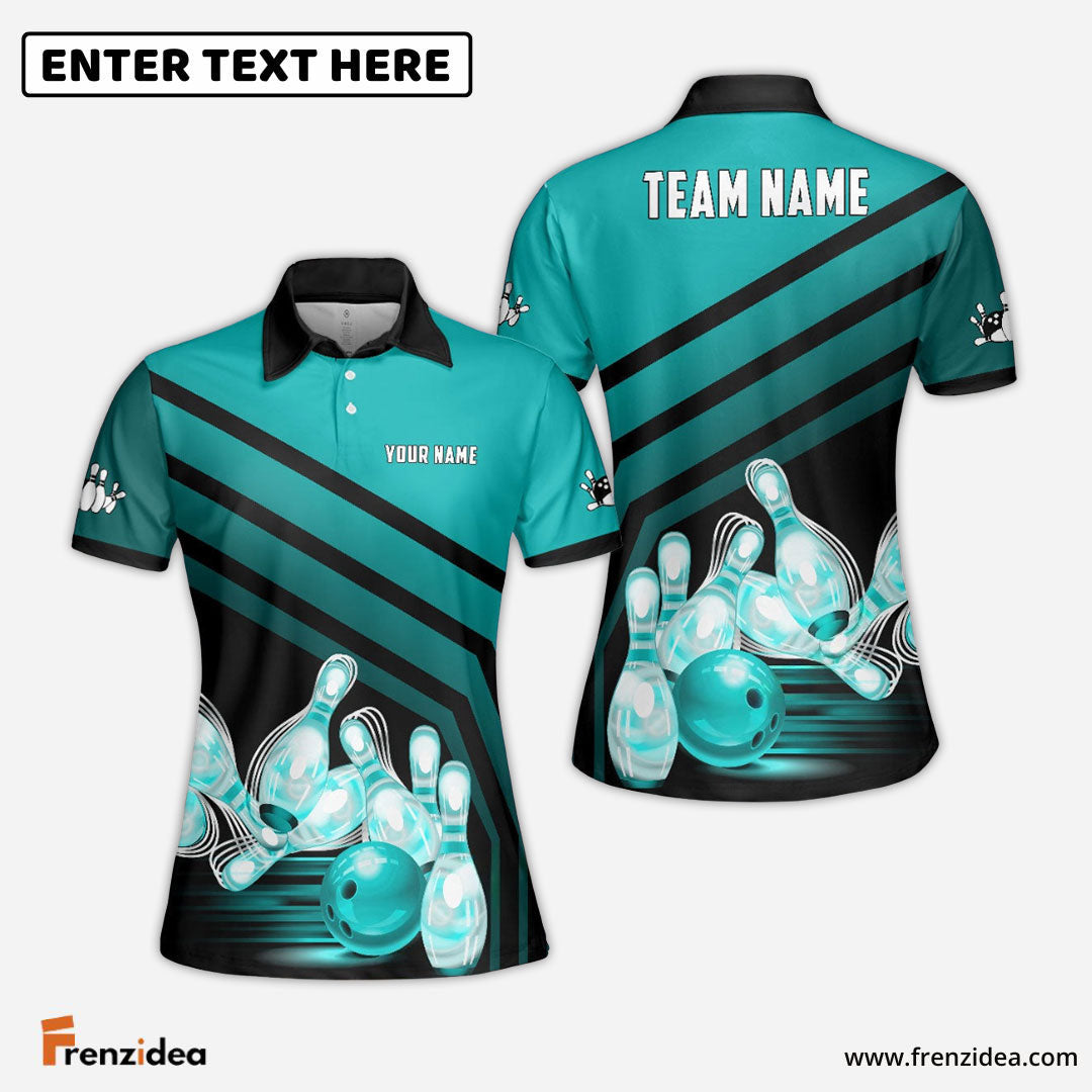 Frenzideas Bowling And Pins Windmill Pattern Customized Name 3D Shirt for Women (5 Colors)