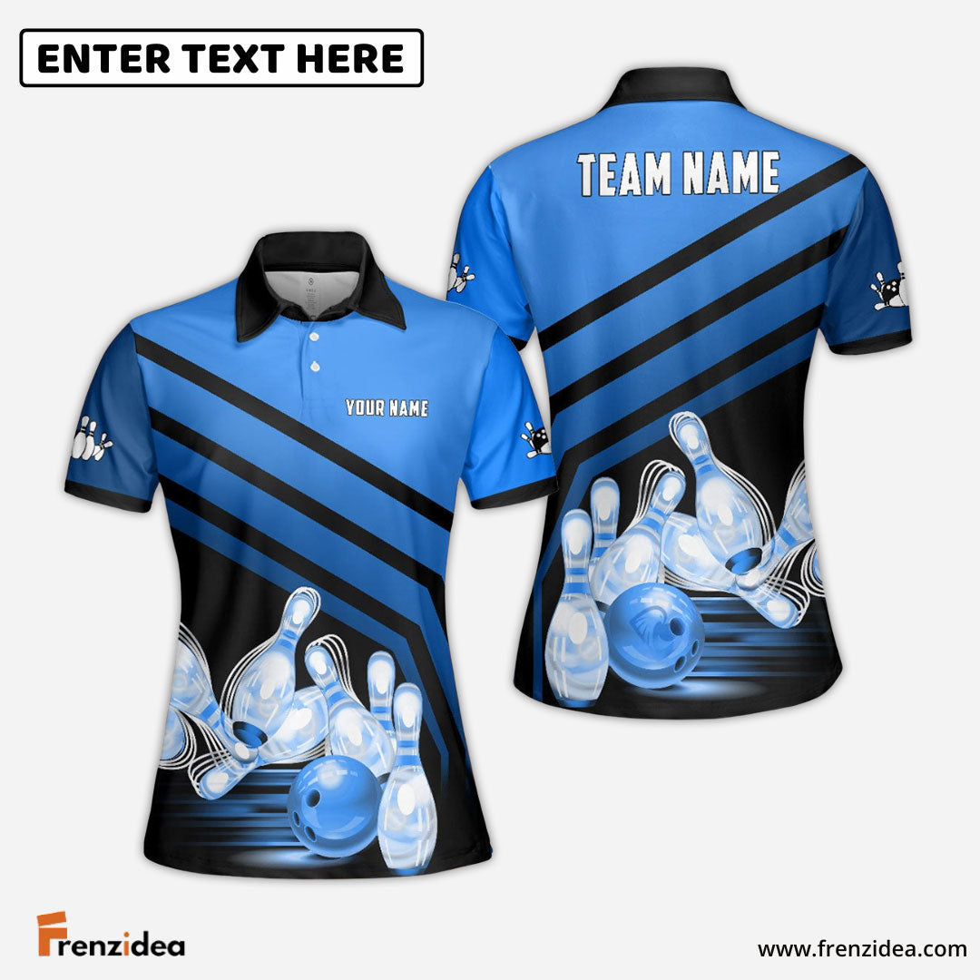Frenzideas Bowling And Pins Windmill Pattern Customized Name 3D Shirt for Women (5 Colors)