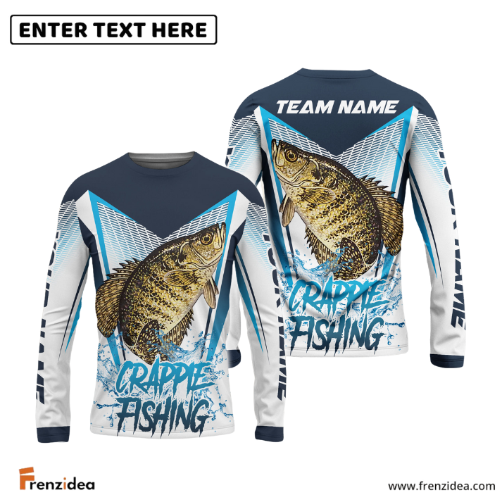 Frenzidea Crappie Fishing White Blue Camo Sport Custom Name & Team Name 3D Shirts