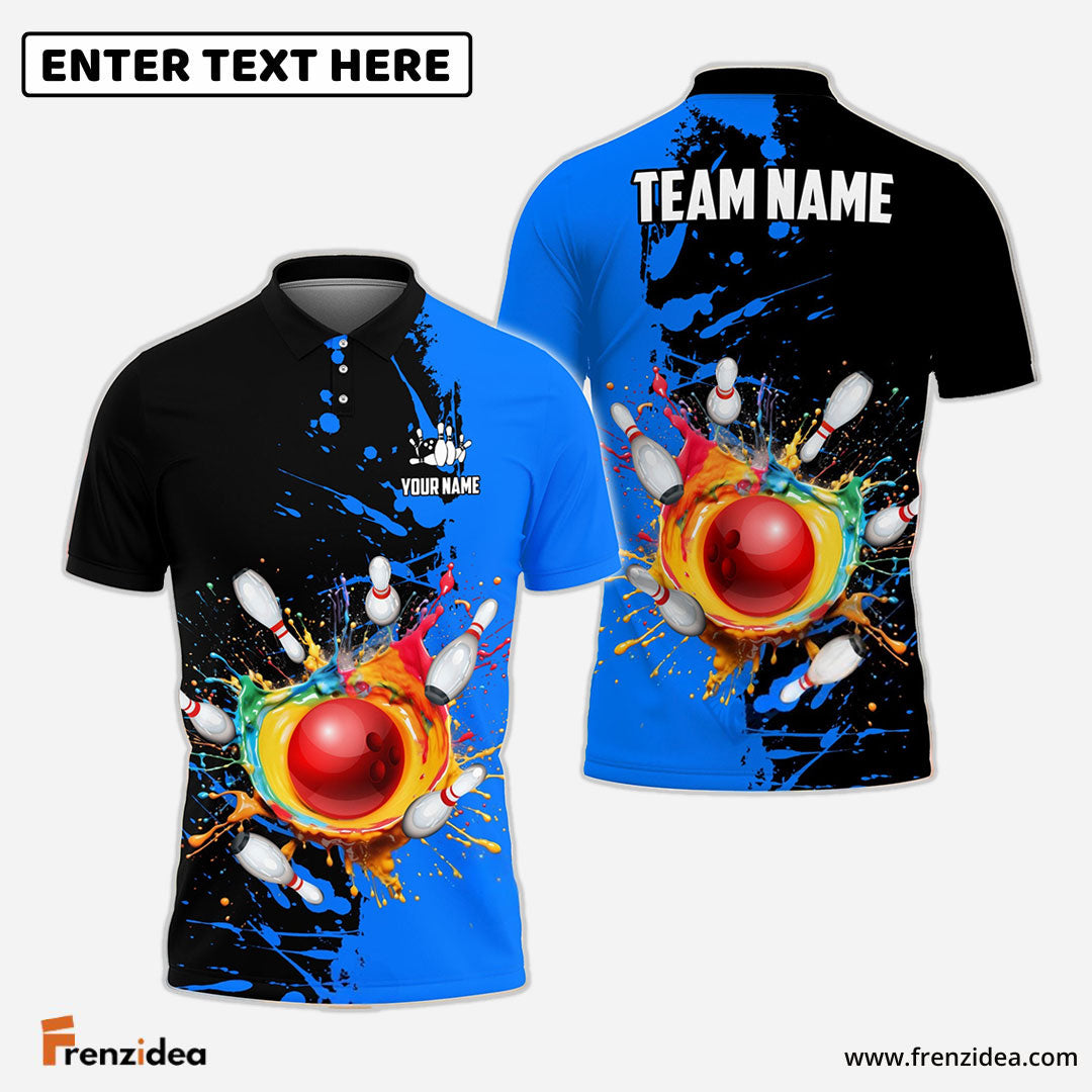 Frenzideas Bowling And Pins Ink Break Pattern Customized Name, Team Name 3D Shirt (4 Colors)