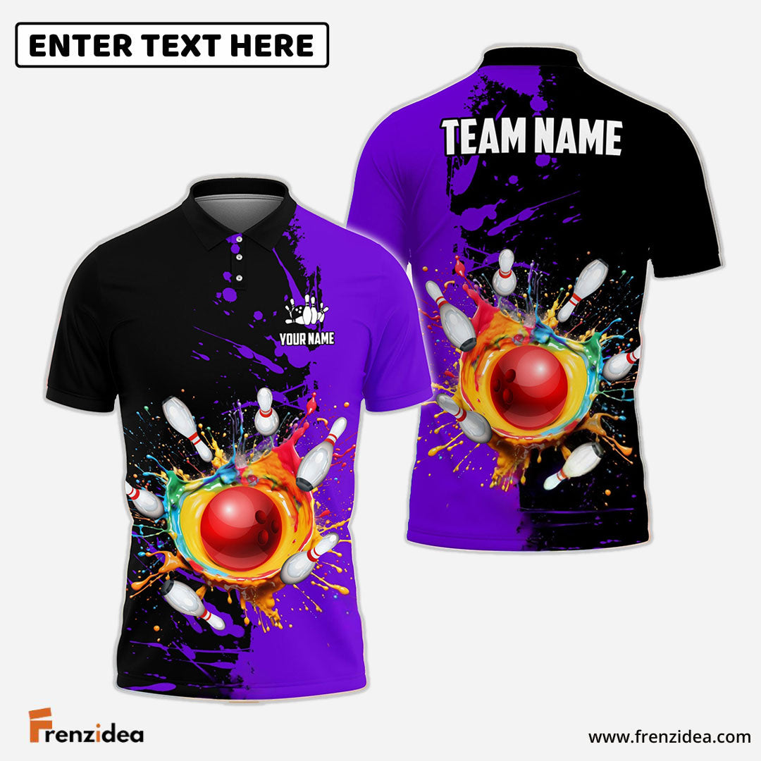 Frenzideas Bowling And Pins Ink Break Pattern Customized Name, Team Name 3D Shirt (4 Colors)