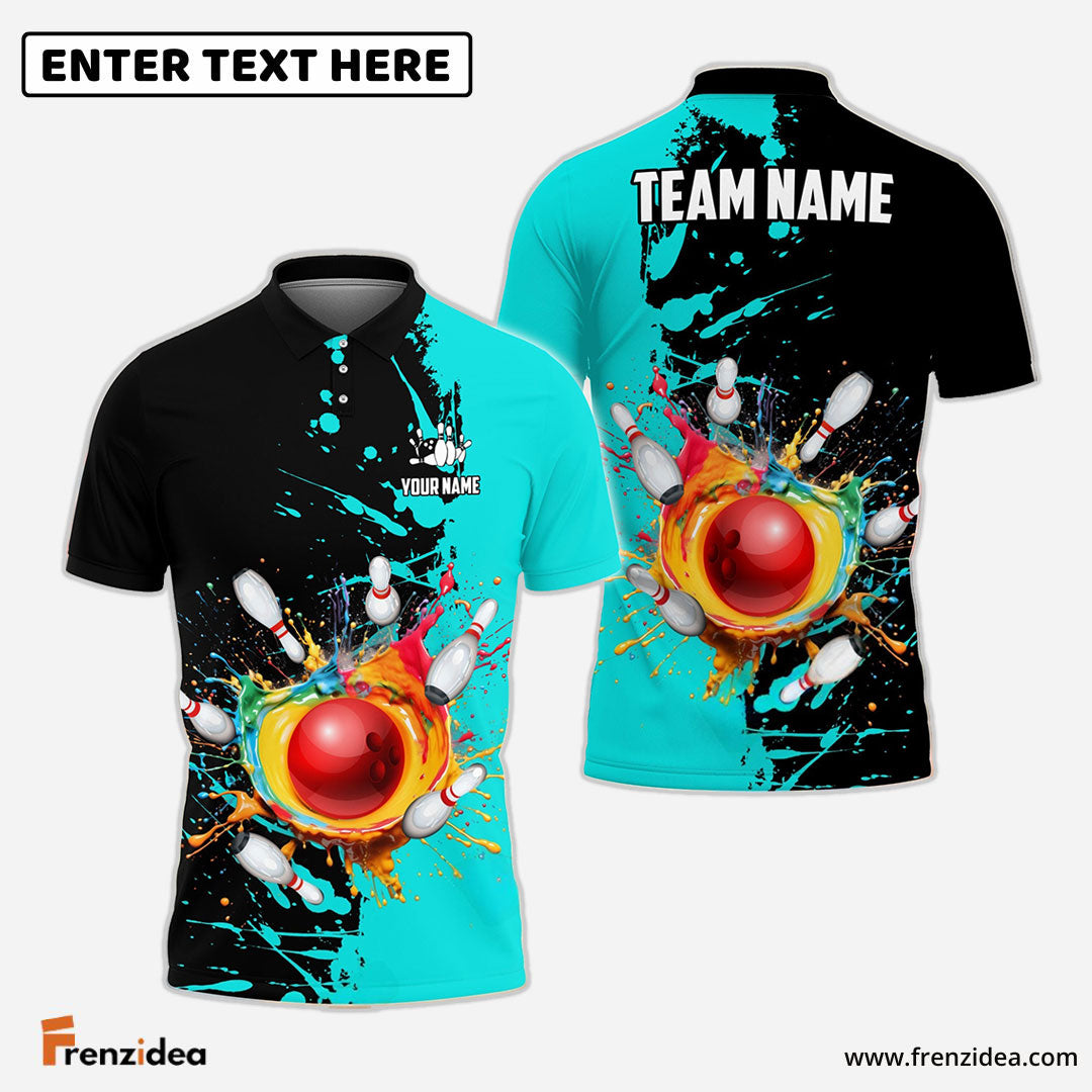 Frenzideas Bowling And Pins Ink Break Pattern Customized Name, Team Name 3D Shirt (4 Colors)