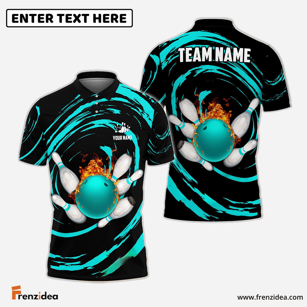 Frenzideas Bowling And Pins Wave Sea Pattern Customized Name, Team Name 3D Shirt (4 Colors)