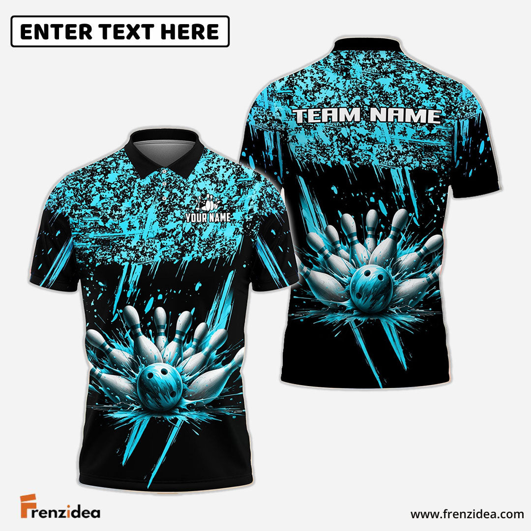 Frenzideas Bowling And Pins Ink Pattern Customized Name 3D Shirt (5 Colors)