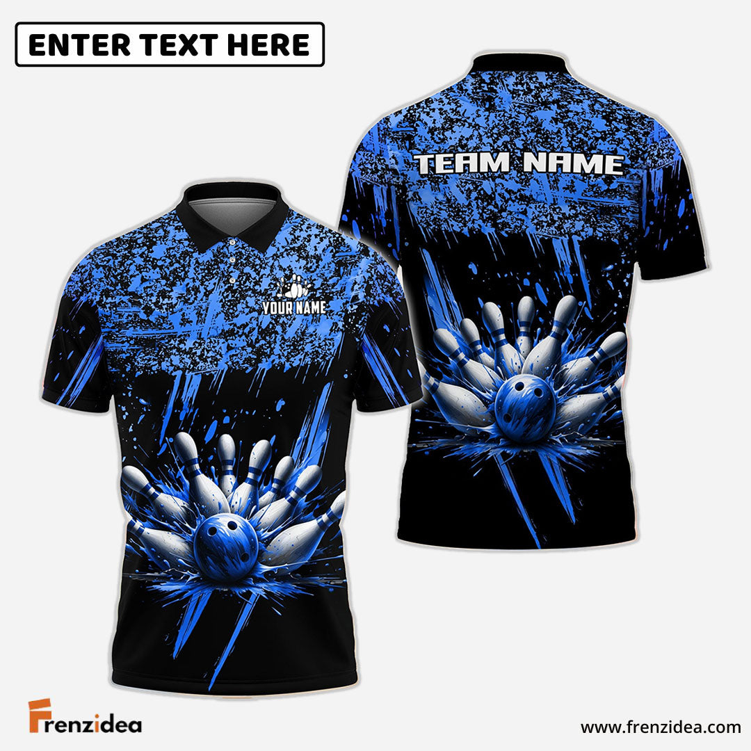 Frenzideas Bowling And Pins Ink Pattern Customized Name 3D Shirt (5 Colors)