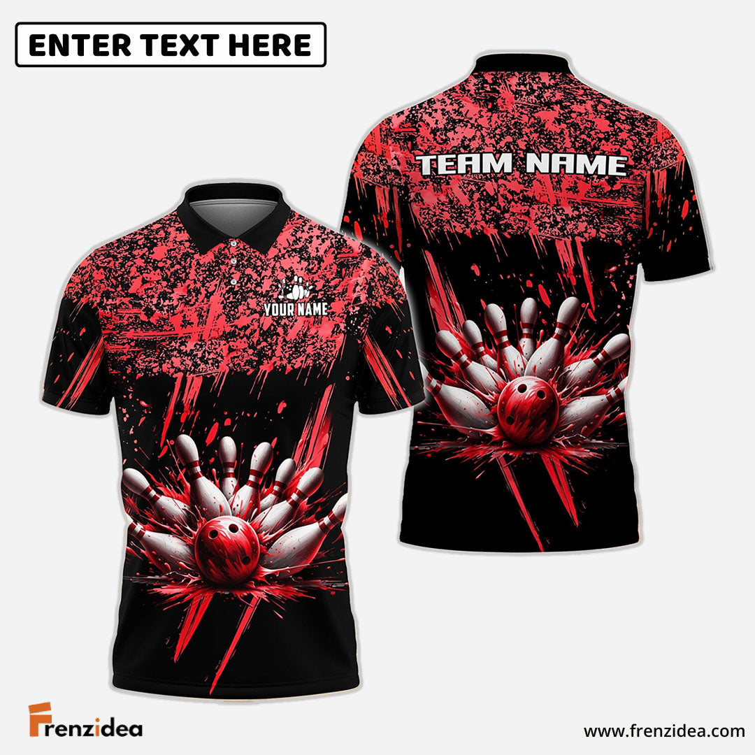 Frenzideas Bowling And Pins Ink Pattern Customized Name 3D Shirt (5 Colors)