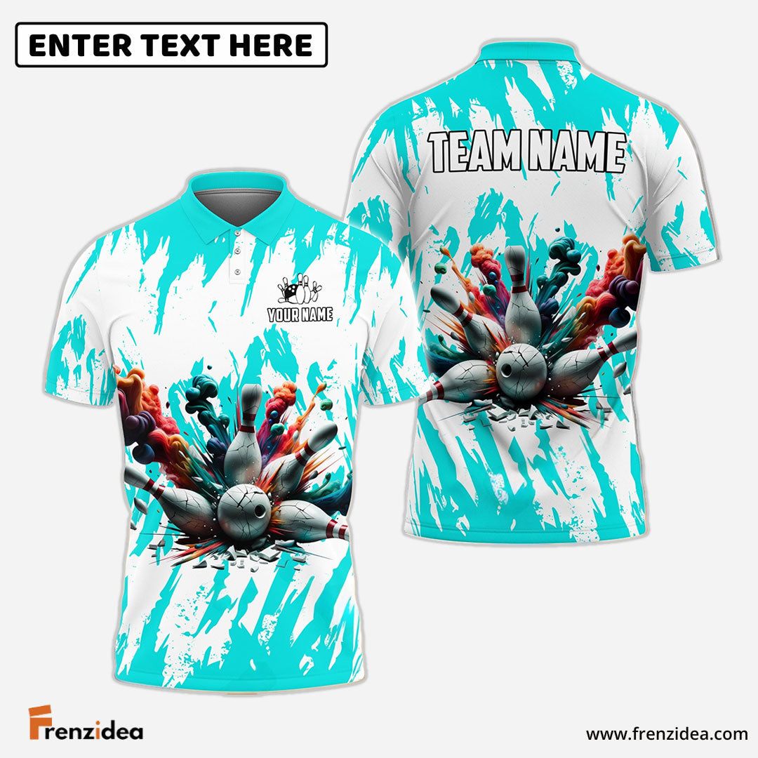 Frenzideas Bowling And Pins Ink Broken Pattern Customized Name 3D Shirt (5 Colors)