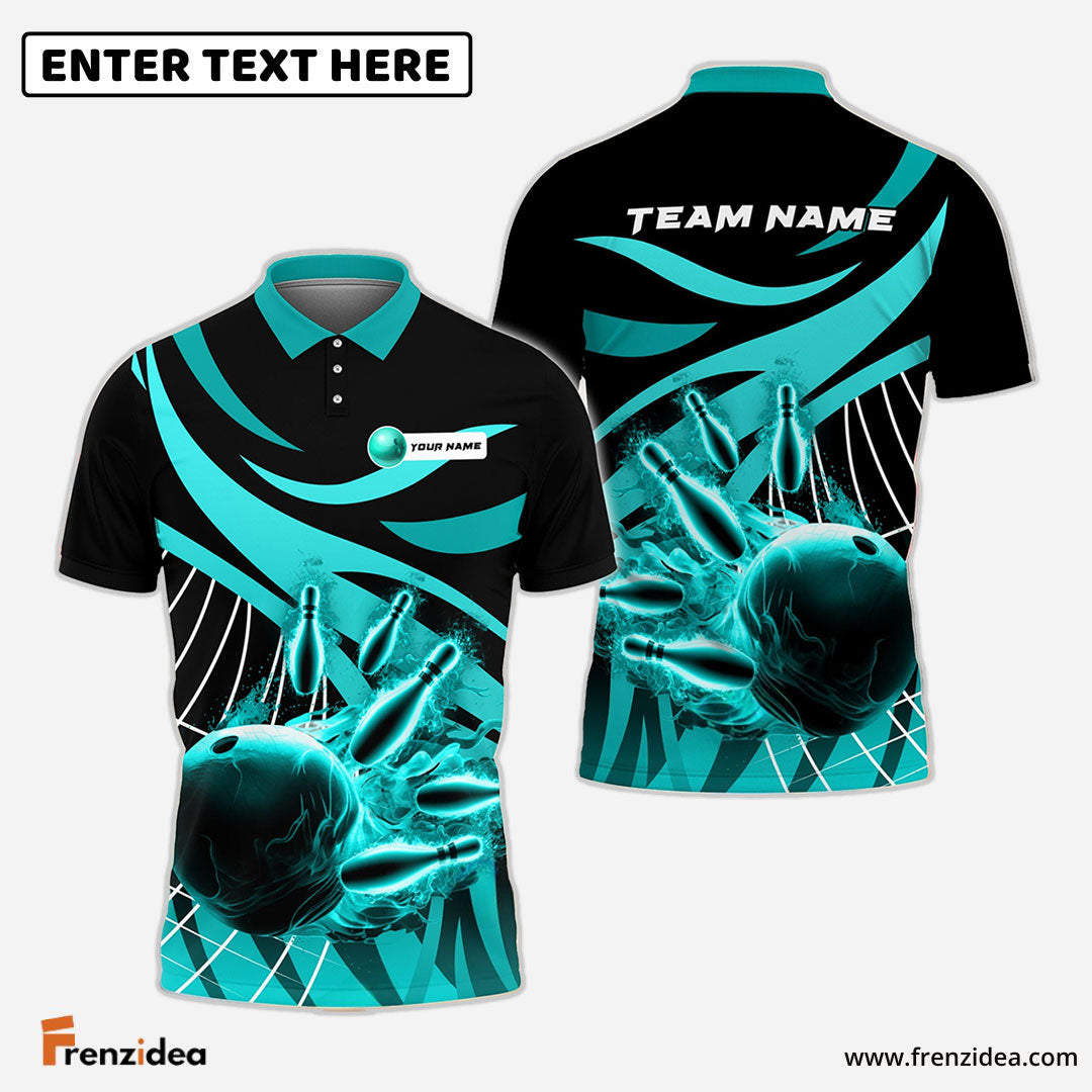 Frenzideas Bowling And Pins Broken Pattern Customized Name, Team Name 3D Shirt (4 Colors)