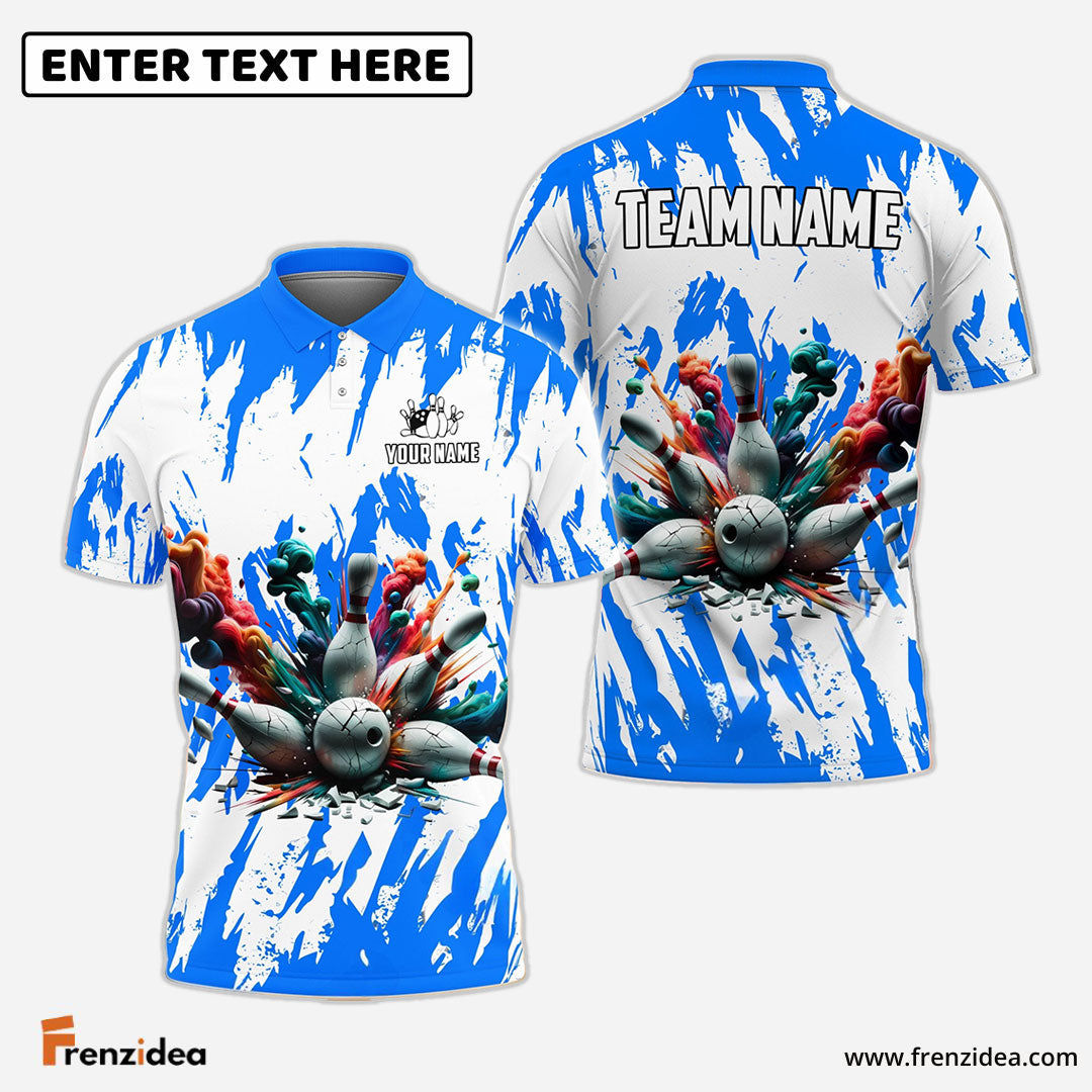 Frenzideas Bowling And Pins Ink Broken Pattern Customized Name 3D Shirt (5 Colors)