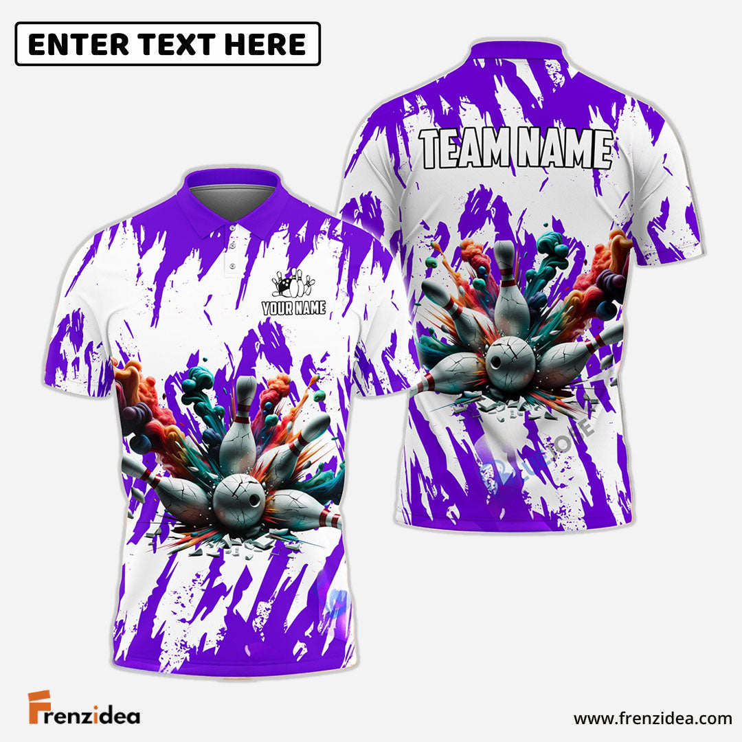 Frenzideas Bowling And Pins Ink Broken Pattern Customized Name 3D Shirt (5 Colors)