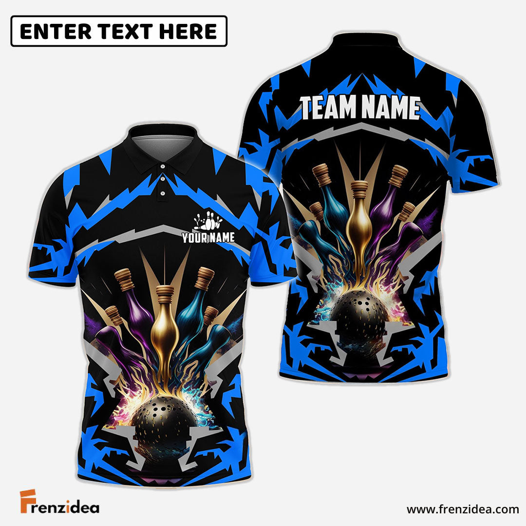 Frenzideas Bowling Break Pins Pattern Customized Name 3D Shirt (4 Colors)