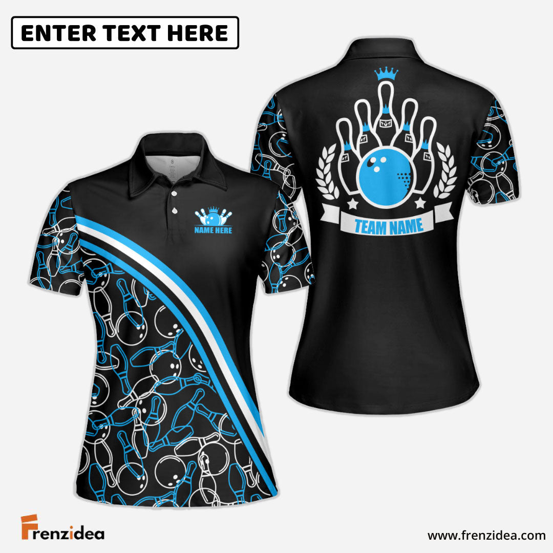 Frenzidea Black Blue Bowling Pattern Personalized All Over Printed Shirt For Women