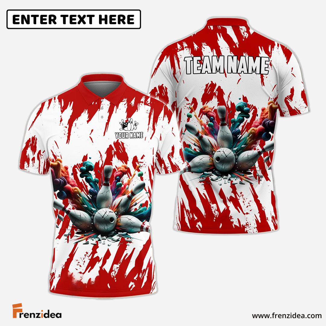 Frenzideas Bowling And Pins Ink Broken Pattern Customized Name 3D Shirt (5 Colors)