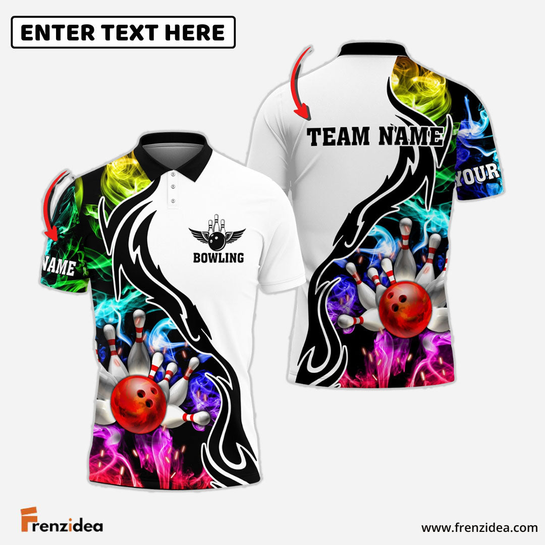 Frenzidea Bowling And Pins Multicoler Smoke Pattern Customized Name 3D Shirt