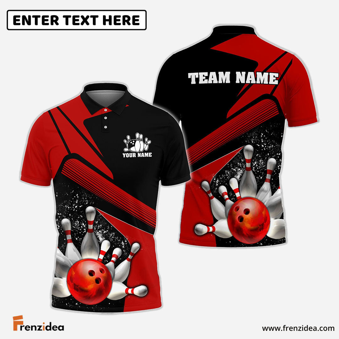 Frenzidea Bowling And Pins Broken Paint Customized Name 3D Shirt (4 Colors)