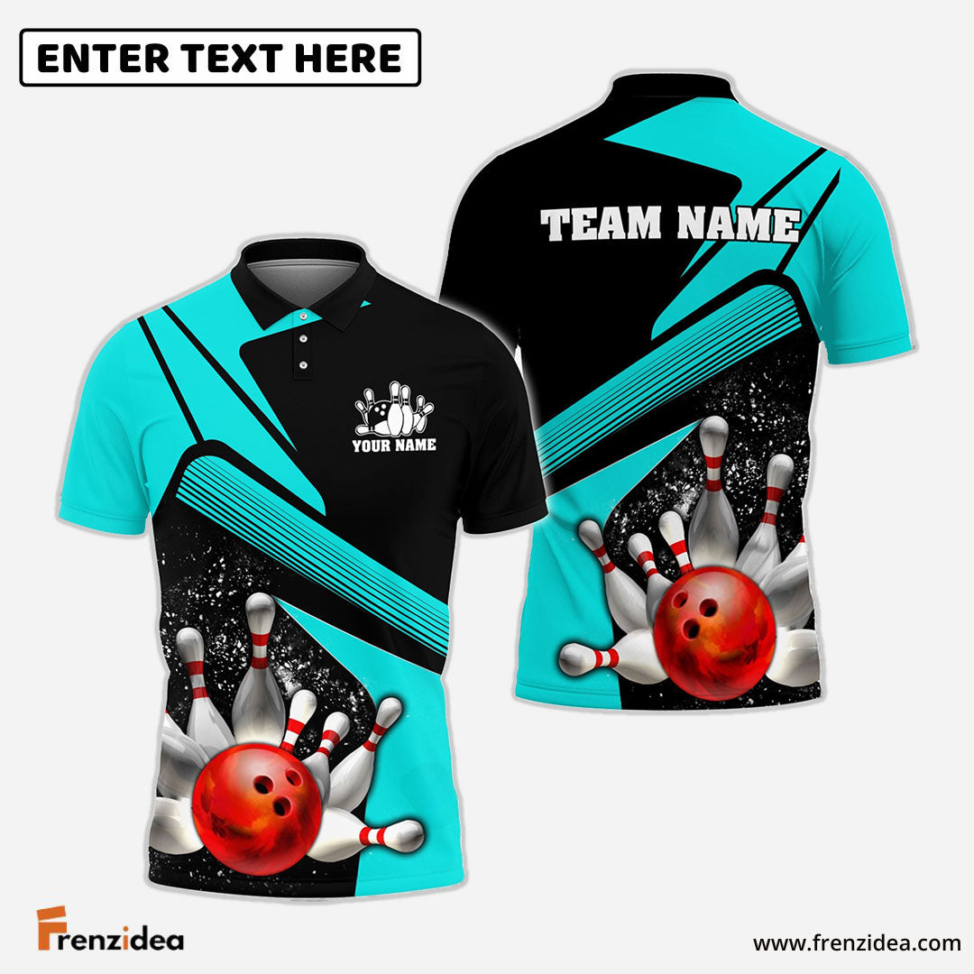 Frenzidea Bowling And Pins Broken Paint Customized Name 3D Shirt (4 Colors)