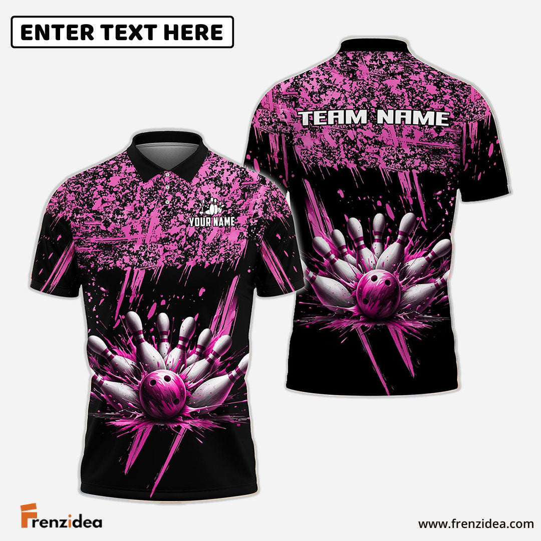 Frenzideas Bowling And Pins Ink Pattern Customized Name 3D Shirt (5 Colors)