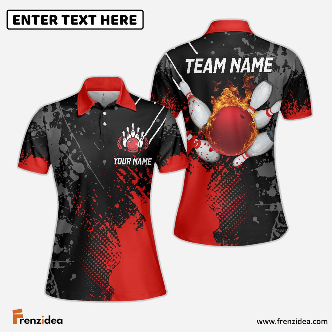 Frenzidea Personalized Name Paint Fire Bowling And Pins Multicolor 3D Women Shirt