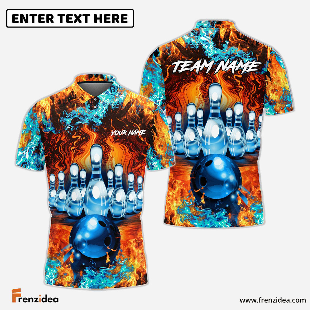 Frenzidea Bowling And Pins Fire Power Pattern Multicolor Personalized Name 3D Shirt