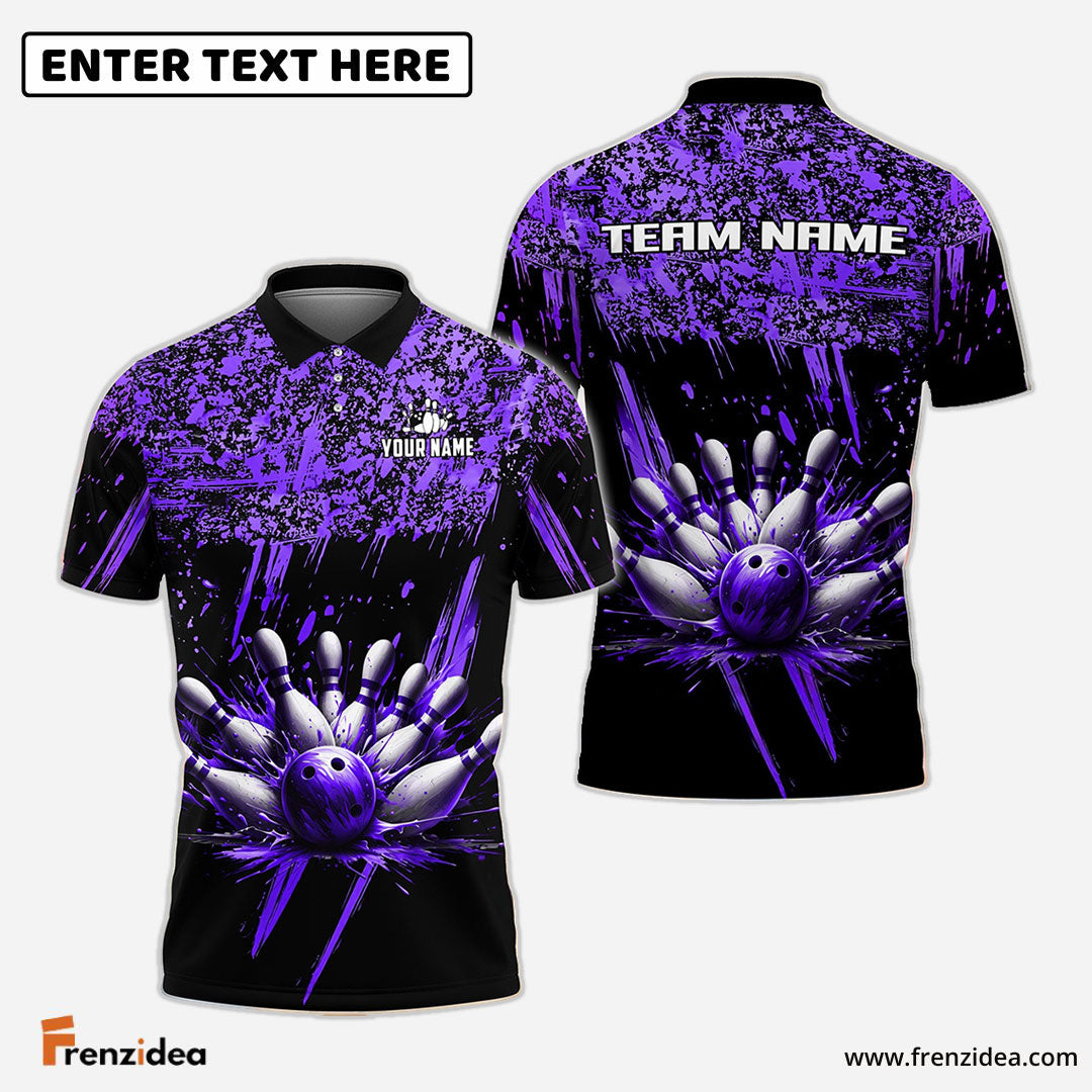 Frenzideas Bowling And Pins Ink Pattern Customized Name 3D Shirt (5 Colors)