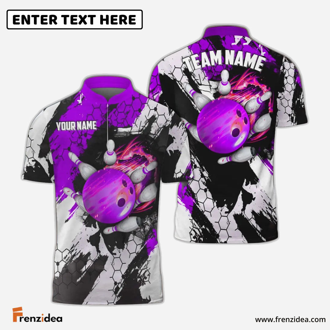 Frenzidea Bowling And Pins Hexagram Pattern Multicolor Personalized Name, Team Name 3D Shirt