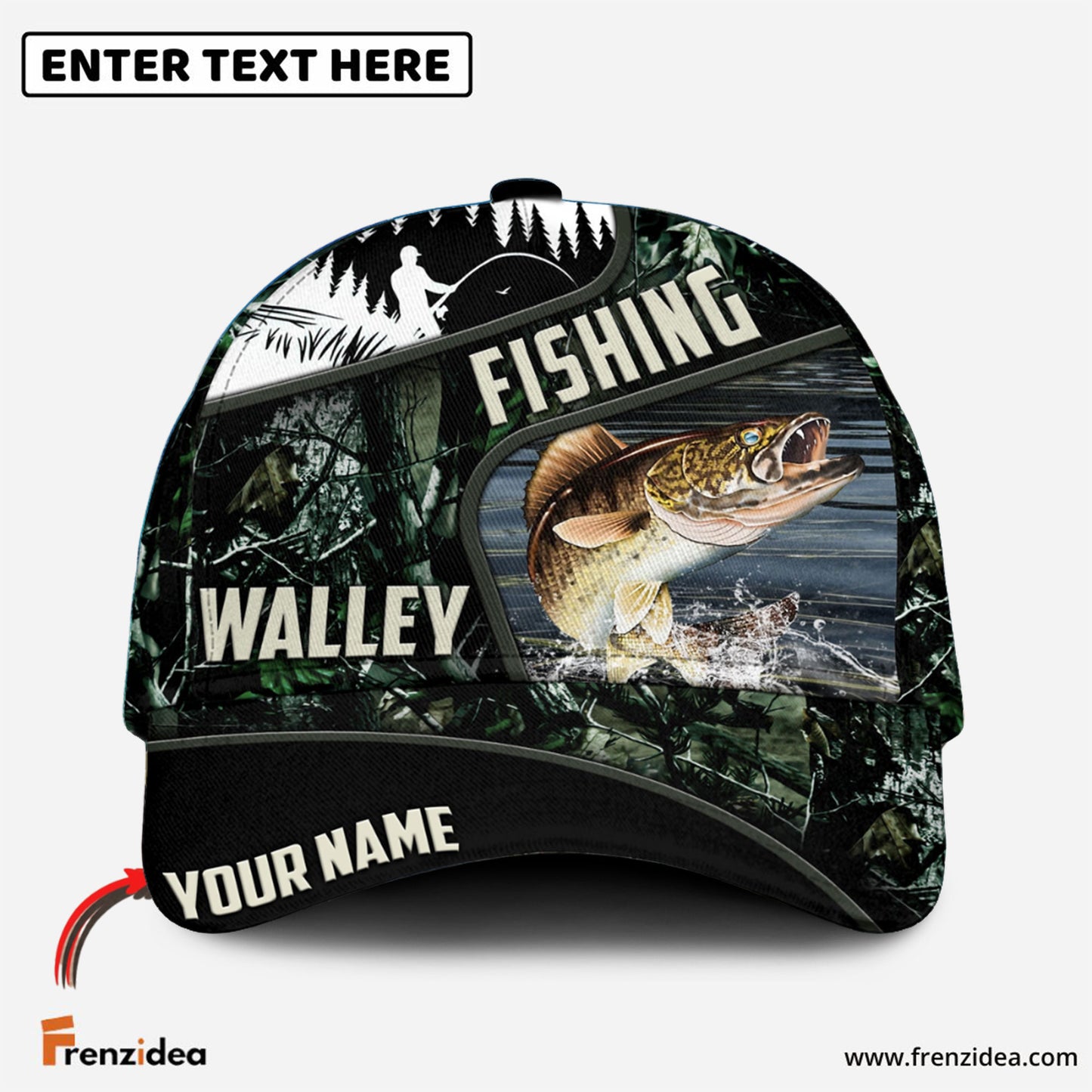 Frenzidea Green Fresh Water Personalized Fishing Classic Cap