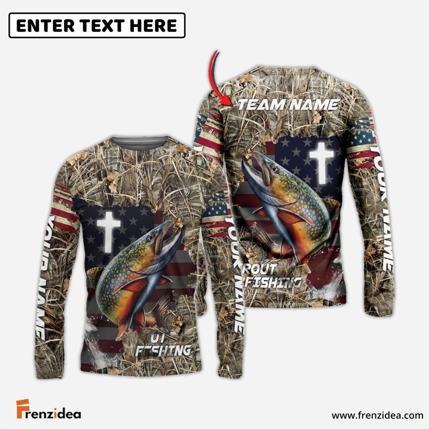 Frenzidea Trout Fishing Cross Camo Custom Name & Team Name 3D Shirts