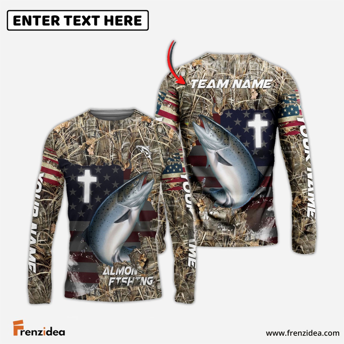 Frenzidea Salmon Fishing Cross Camo Custom Name & Team Name 3D Shirts