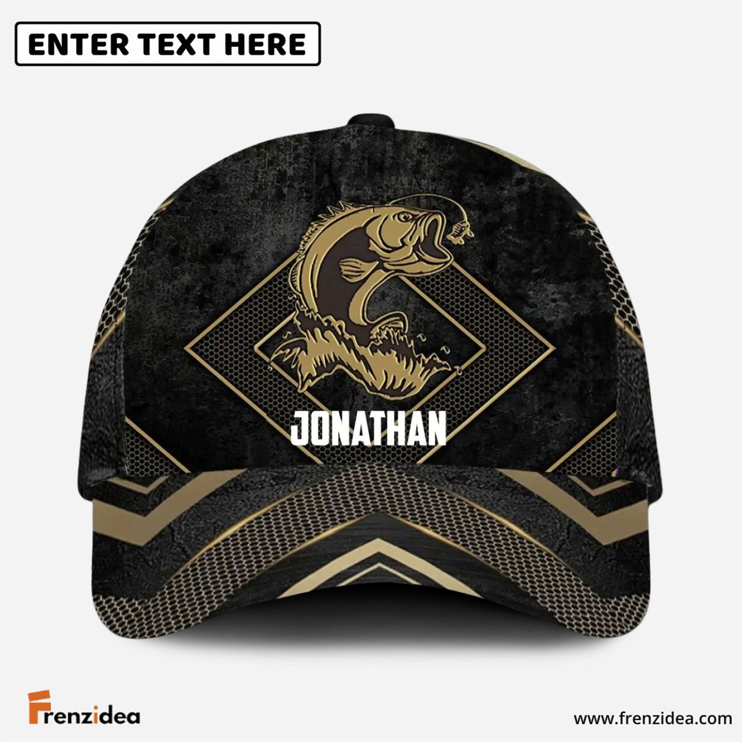 Frenzidea Personalized Fishing Black Gold Cap
