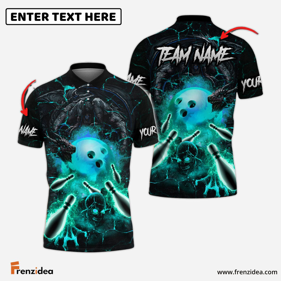 Frenzidea Bowling And Pins Dragon And Skull Multicolor Customized Name 3D Shirt ( 4 Colors )